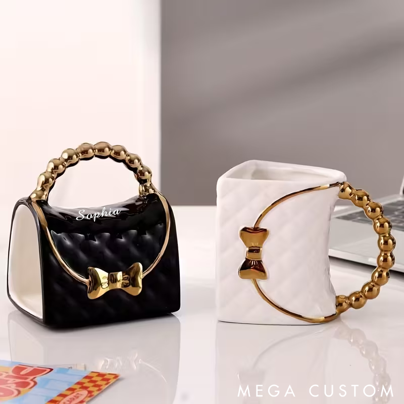 Personalized Luxury Handbag Ceramic Mug Insulating Coffee and Tea Cup Custom Name Unique Coffee Cup Elegant Gift for Women