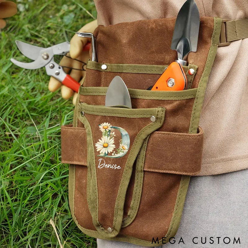 Personalized Gardening Tool Belt Adjustable Pouch Apron Durable Canvas Waist Bag Custom Name Multi-Pocket Design for Gardeners Practical and Stylish Gift