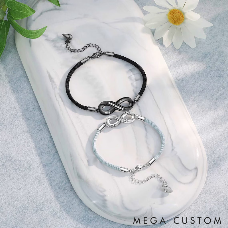 Personalized Couple Bracelets Set Two Names Infinity Couple Bracelets Set Adjustable Couple Jewelry Symbol of Eternal Love Perfect Gift for Couples Him and Her