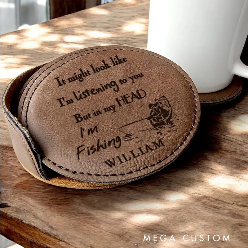 Personalized Fishing Leather Coaster Engraved Fishing Coaster Funny Fishing Gift Perfect Gift for Fishing Enthusiasts and Home Decor