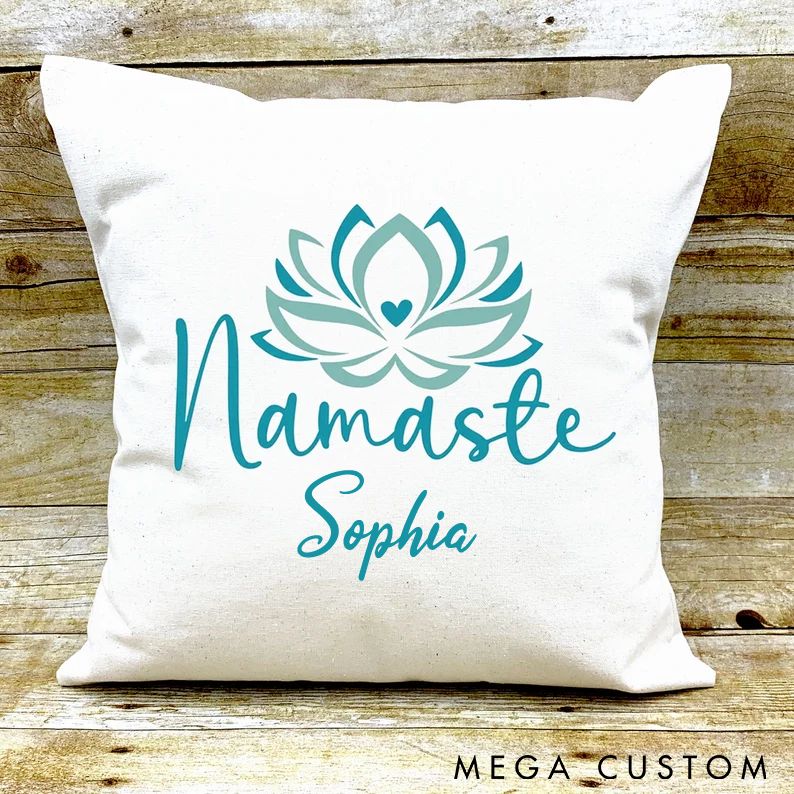 Personalized Yoga Pillow with Namaste Lotus Design Custom Name Soft and Stylish Home Decor for Yoga Lovers and Relaxation