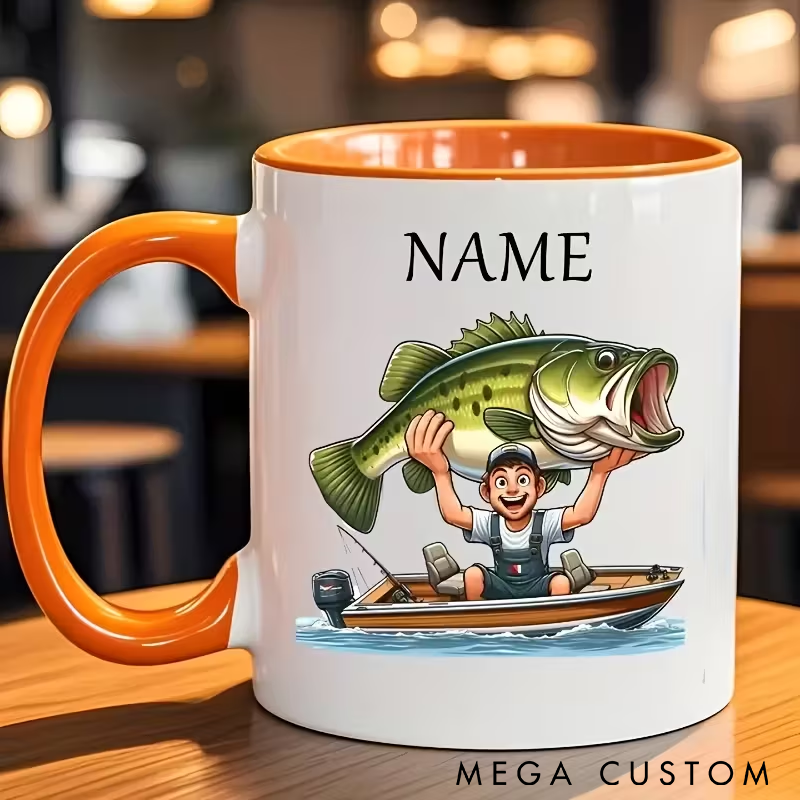 Personalized Fishing Coffee Mug Funny Bass Fishing Design Perfect Gift for Anglers and Outdoor Enthusiasts