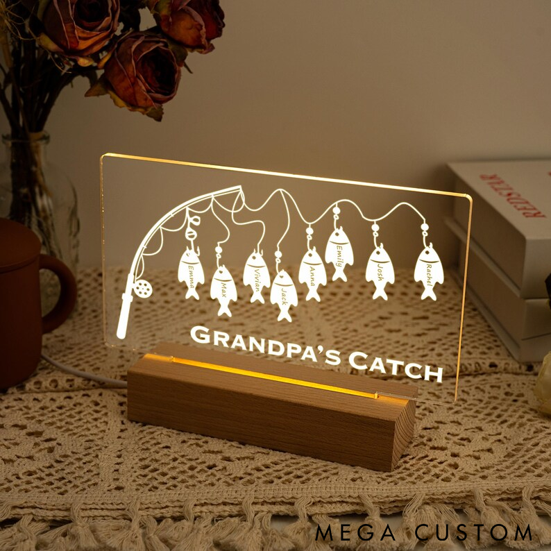 Personalized Fishing LED Night Light Custom Text and Name Design Perfect Gift for Fishing Enthusiasts and Unique Home Decor