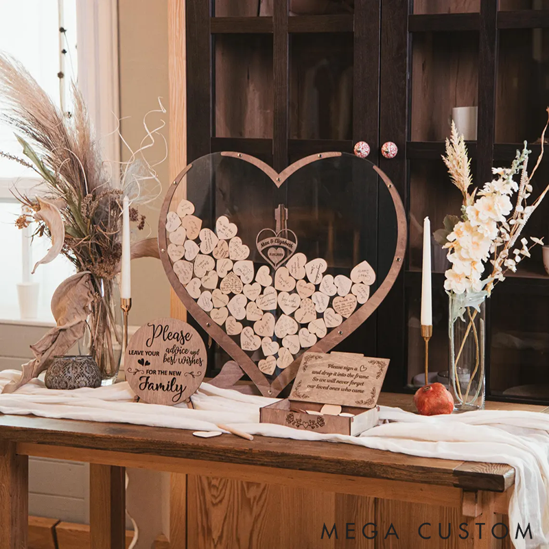 Personalized Heart Drop Guest Book Wedding Guest Book Custom Wedding or Party Decor Wooden Heart Tokens for Signatures and Wishes Unique Keepsake