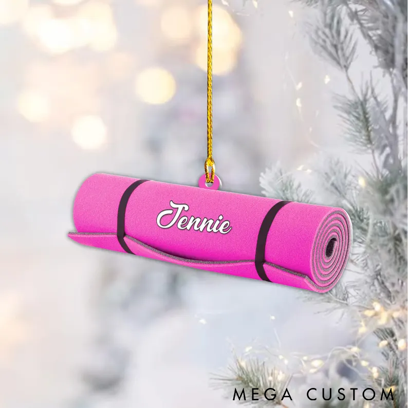 Personalized Yoga Mat Ornament Yoga Decor Ornament Custom Name Christmas Tree Decoration Unique Gift for Yoga Lovers and Fitness Enthusiasts