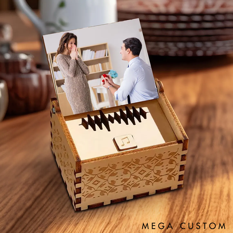 Personalized Wooden Music Box Custom Song Photo and Text Laser-Cut Craft Perfect Gift for Loved Ones