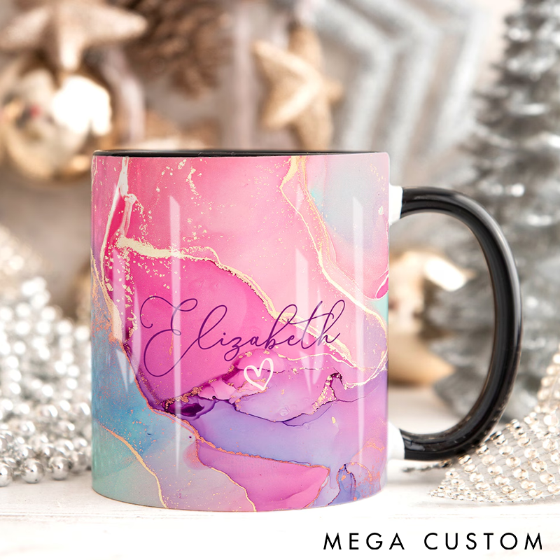 Personalized Marble Mug Custom Name Ceramic Coffee Cup Elegant Design Perfect for Tea Coffee or Gift for Women