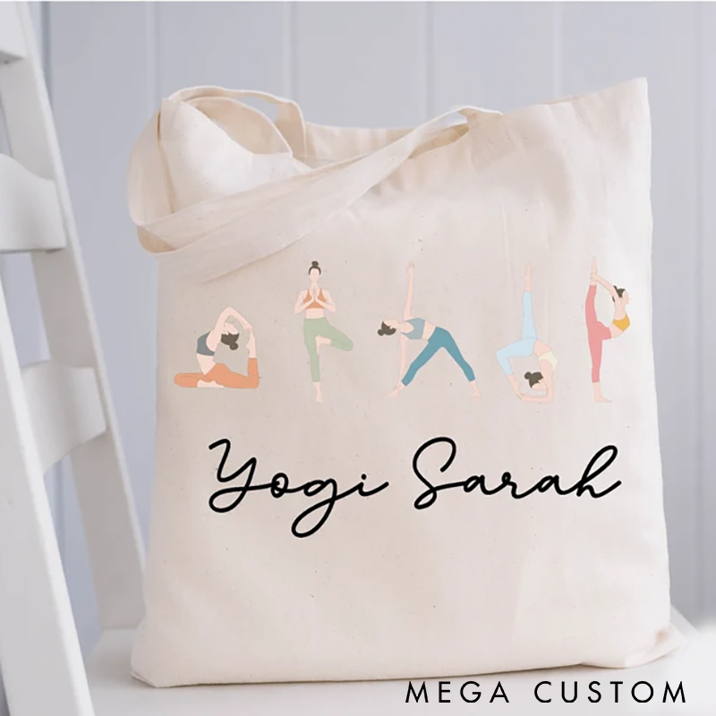Personalized Namaste Yoga Tote Bag Meditation Yoga Bag Stylish Canvas with Yoga Poses Perfect for Yoga Enthusiasts and Daily Use