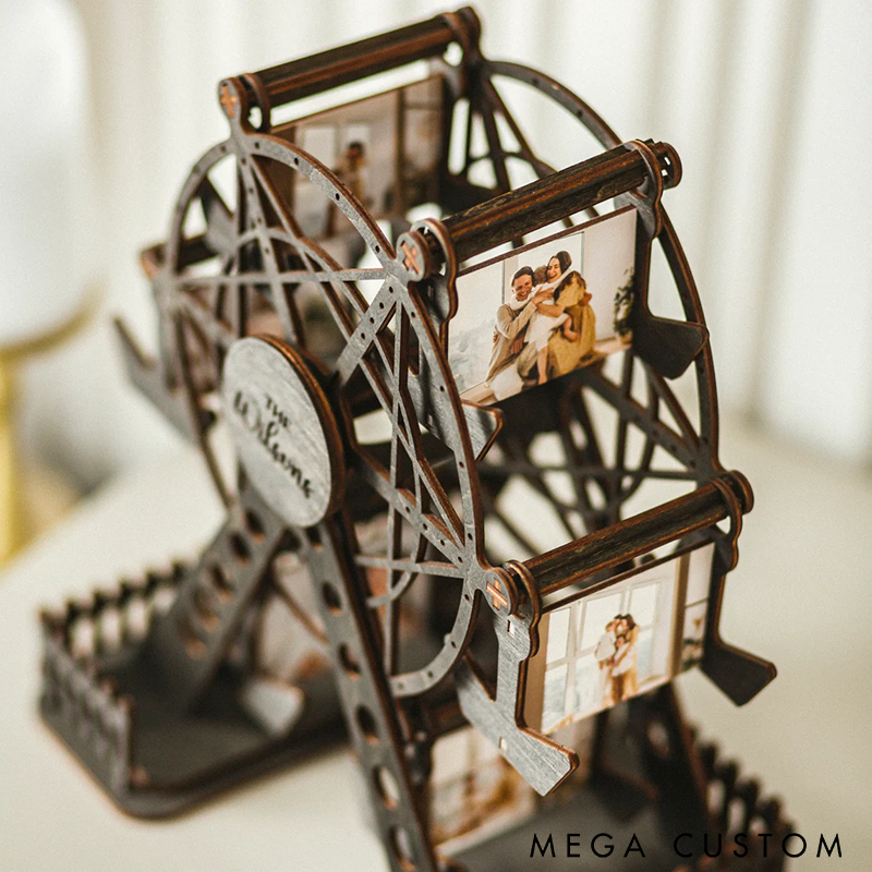Personalized Wooden Ferris Wheel Valentine Gifts Rotating Ferris Wheel Photo Frame Unique Decorative Picture Holder for Home Office or Gift Display