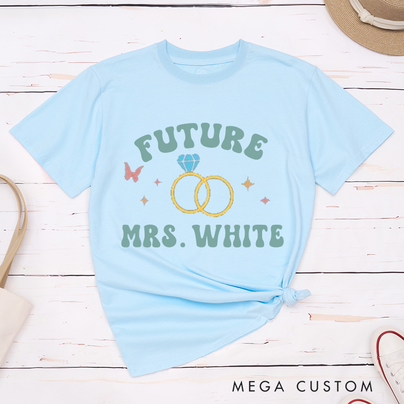 Personalized Whimsical Future Mrs. with Rings and Butterfly Fiancee Engagement Fiancée Classic T-Shirt