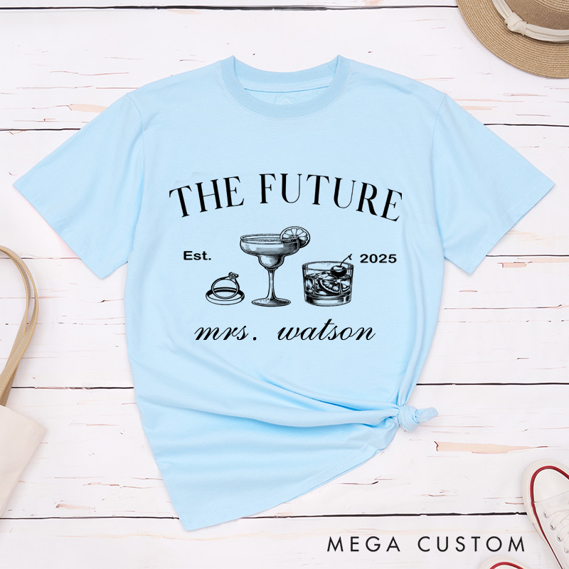 Personalized Elegant Future Mrs. with Cocktail and Rings Fiancee Engagement Fiancée Classic T-Shirt
