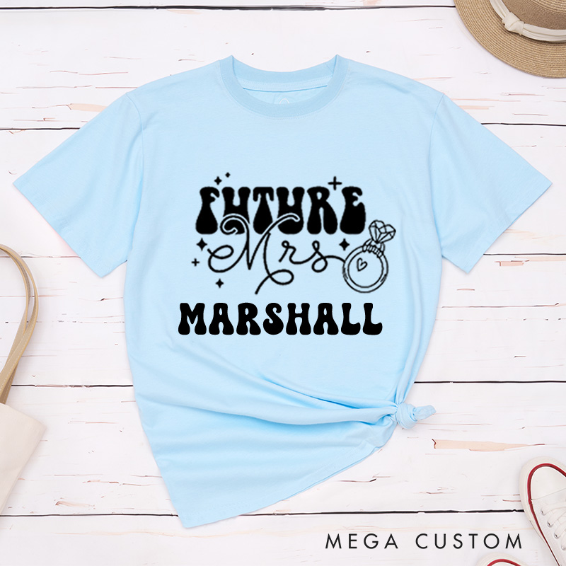 Personalized Retro Groovy Future Mrs. with Sparkles and Ring Fiancee Engagement Fiancée Classic T-Shirt