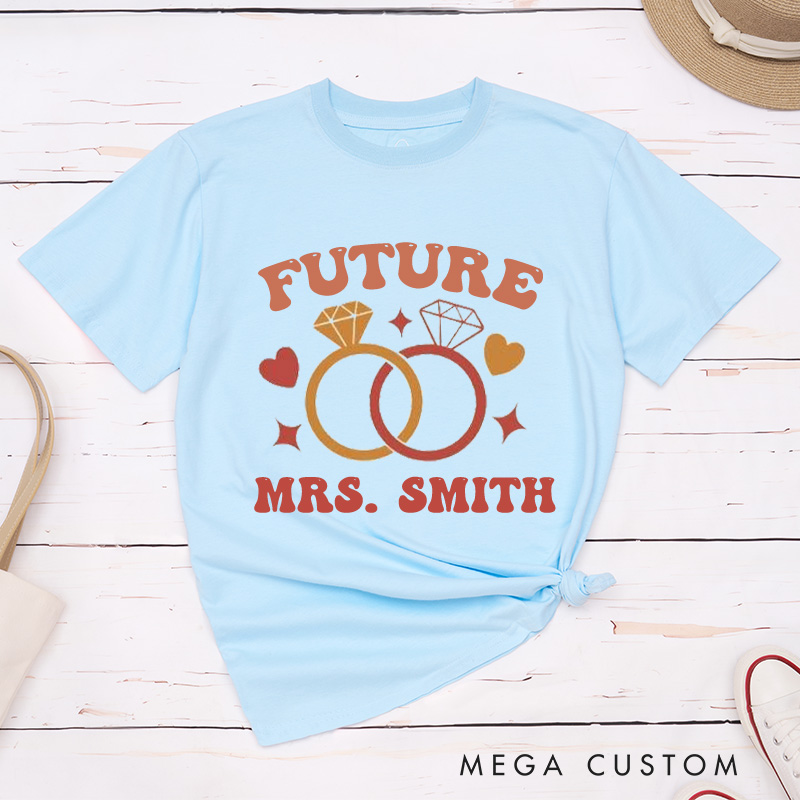 Personalized Playful Future Mrs with Intertwined Rings Fiancee Engagement Fiancée Classic T-Shirt