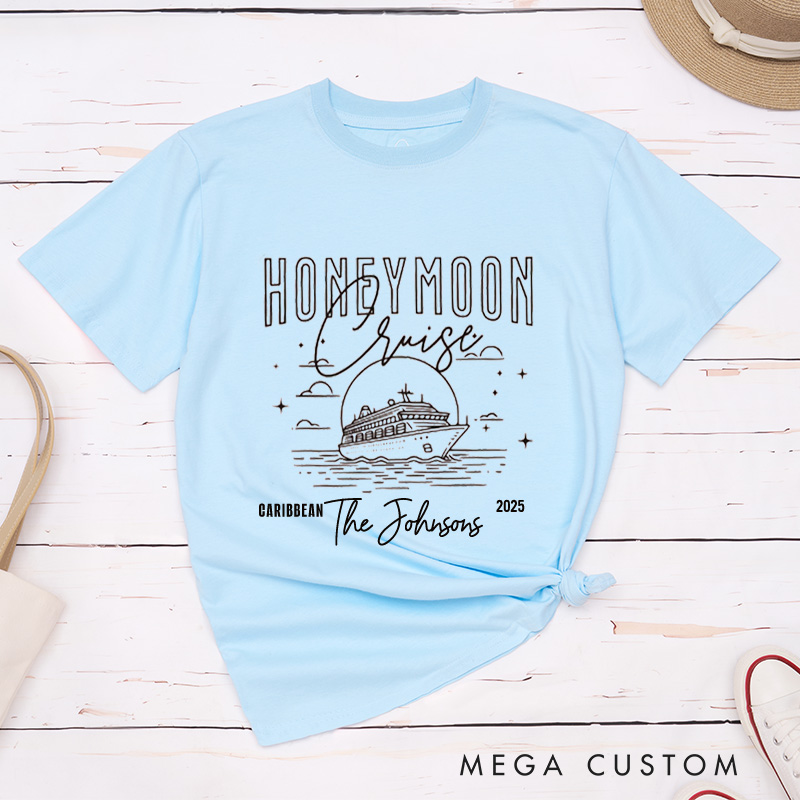 Personalized Elegant Honeymoon Cruise with Ship and Starry Sky Matching Honeymoon Couple Classic T-Shirt