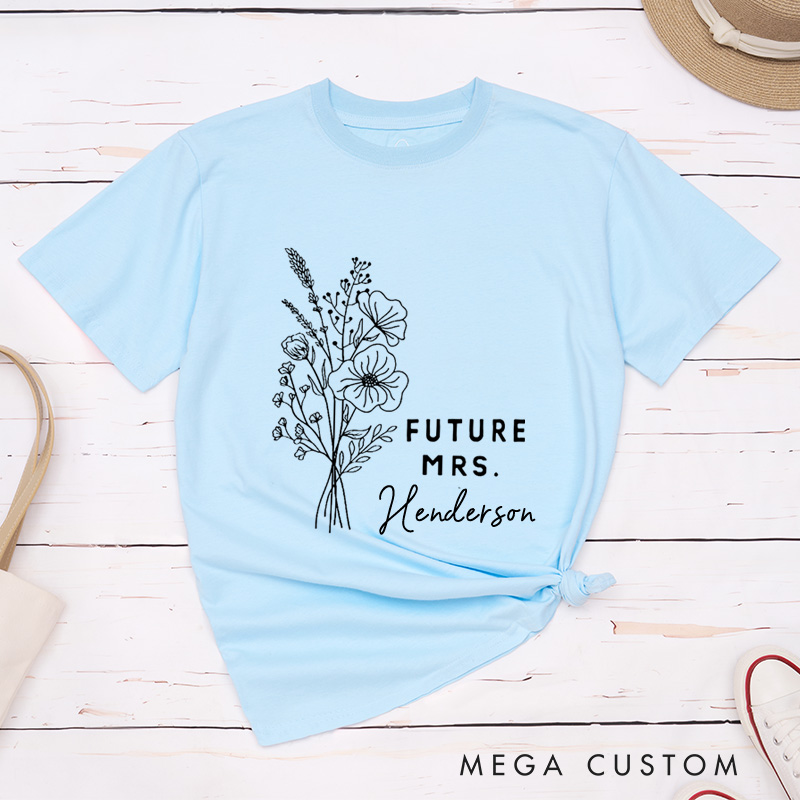 Personalized Elegant Hand-Drawn Morning Glory Flowers Future Mers Fiancee Engagement Fiancée Classic T-Shirt