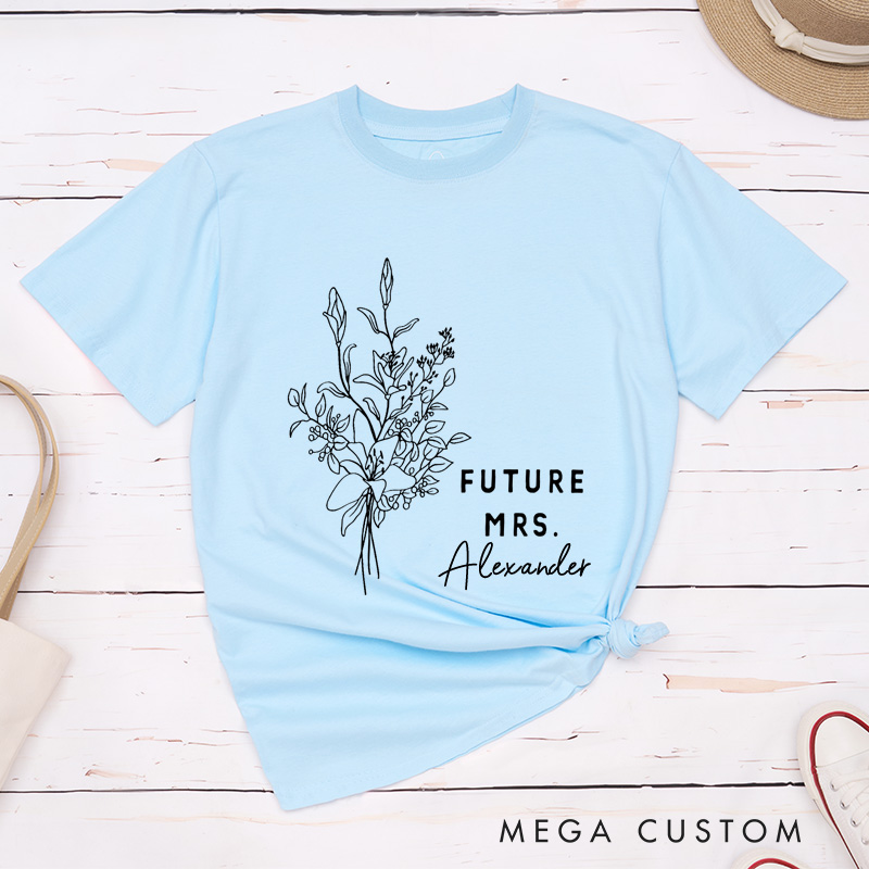 Personalized Elegant Hand-Drawn Lily Flowers Future Mers Fiancee Engagement Fiancée Classic T-Shirt