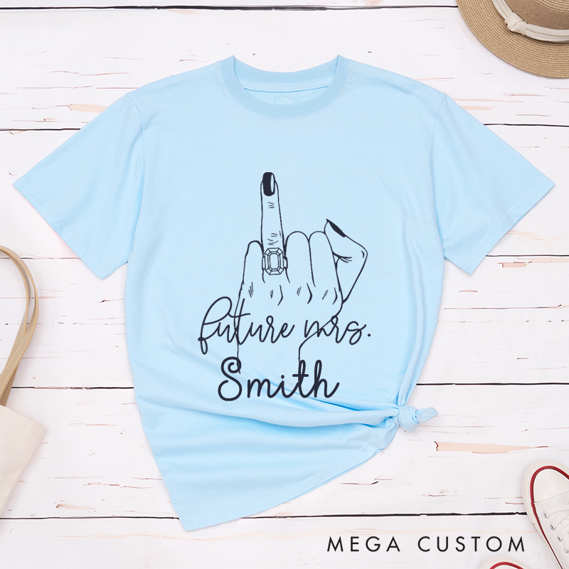 Personalized Minimalist Funny Gesture Future Mrs Fiancee Engagement Fiancée Classic T-Shirt