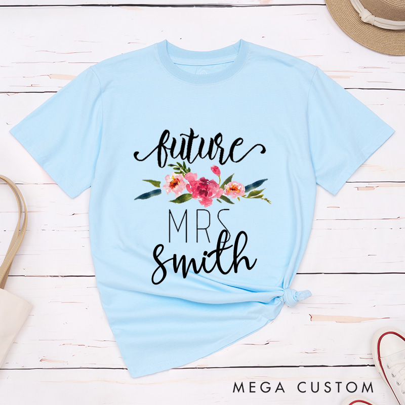 Personalized Watercolor Floral Future Mrs Fiancee Engagement Fiancée Classic T-Shirt