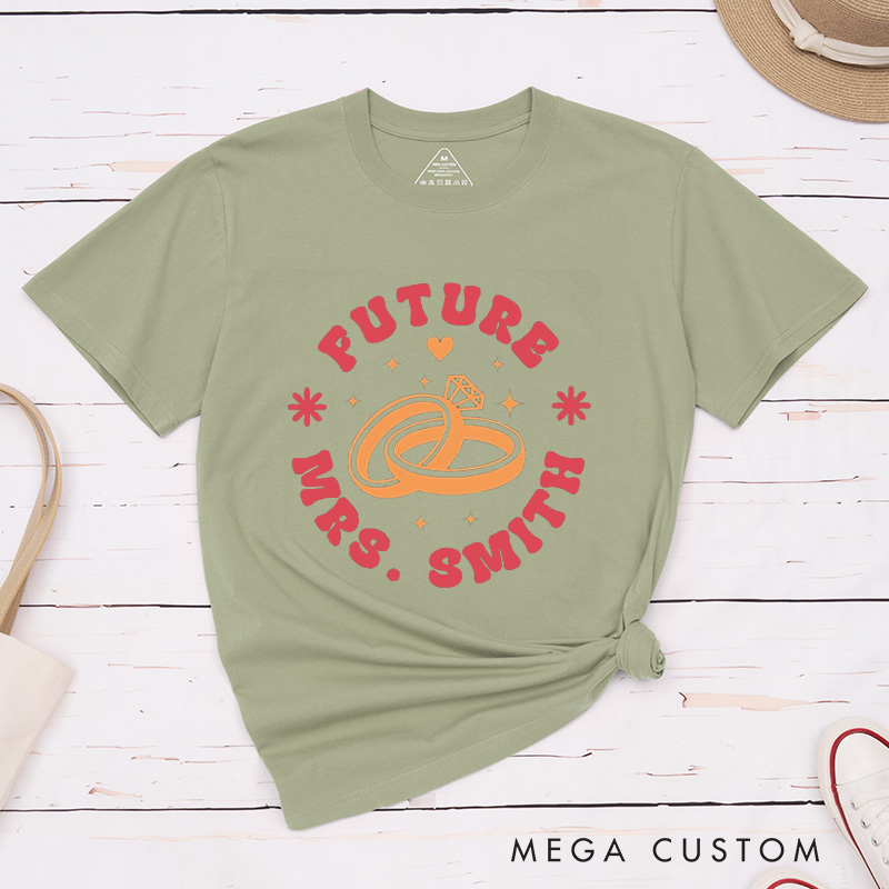 Personalized Bright and Playful Future Mrs. Wedding Rings Engagement Fiancée Classic T-Shirt  