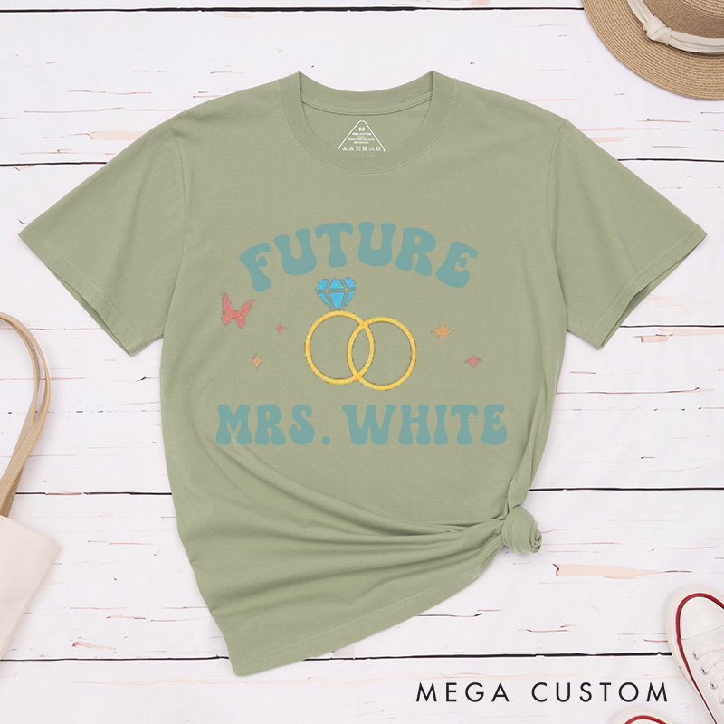 Personalized Whimsical Future Mrs. with Rings and Butterfly Fiancee Engagement Fiancée Classic T-Shirt