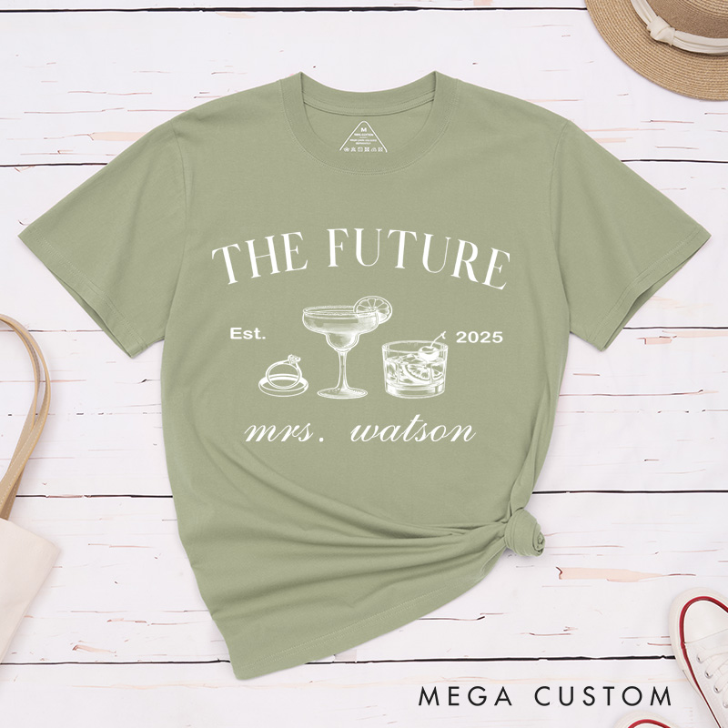 Personalized Elegant Future Mrs. with Cocktail and Rings Fiancee Engagement Fiancée Classic T-Shirt