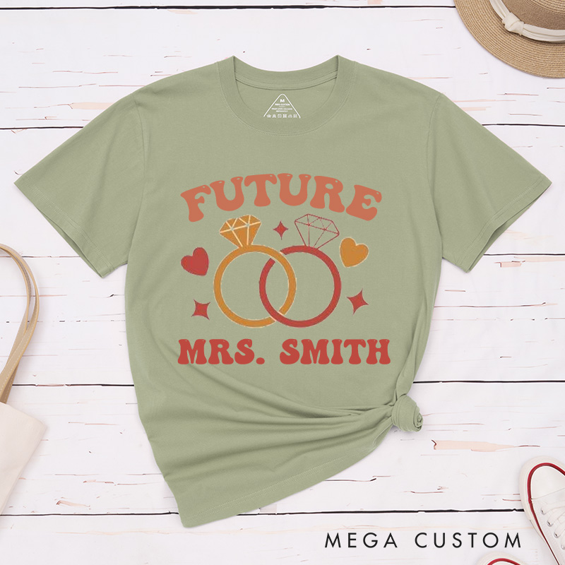 Personalized Playful Future Mrs with Intertwined Rings Fiancee Engagement Fiancée Classic T-Shirt