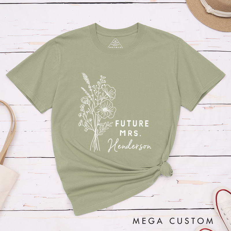 Personalized Elegant Hand-Drawn Morning Glory Flowers Future Mers Fiancee Engagement Fiancée Classic T-Shirt
