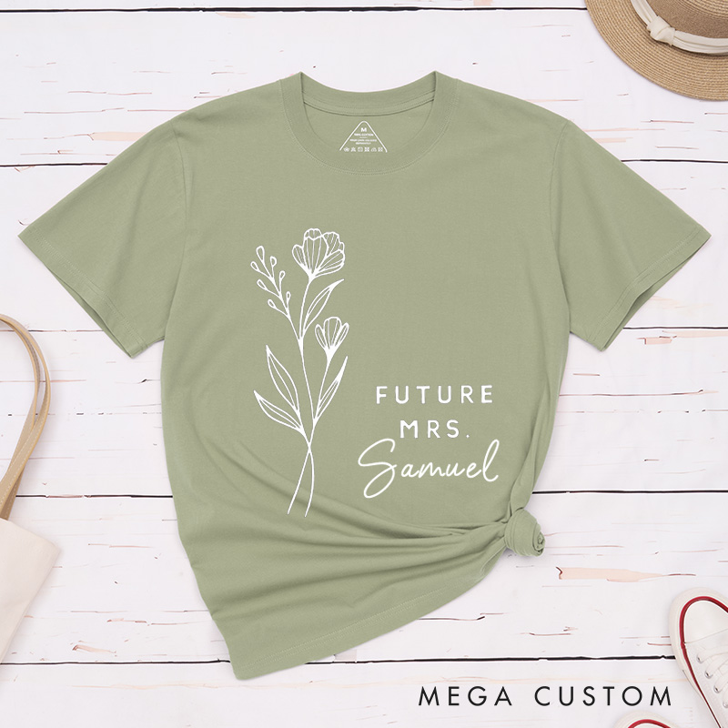 Personalized Elegant Hand-Drawn Wild Flowers Future Mers Fiancee Engagement Fiancée Classic T-Shirt