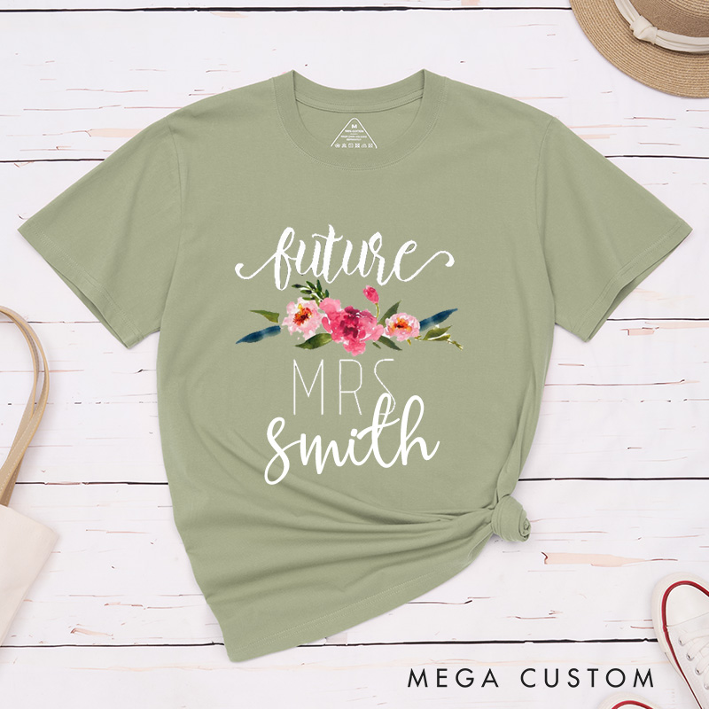 Personalized Watercolor Floral Future Mrs Fiancee Engagement Fiancée Classic T-Shirt