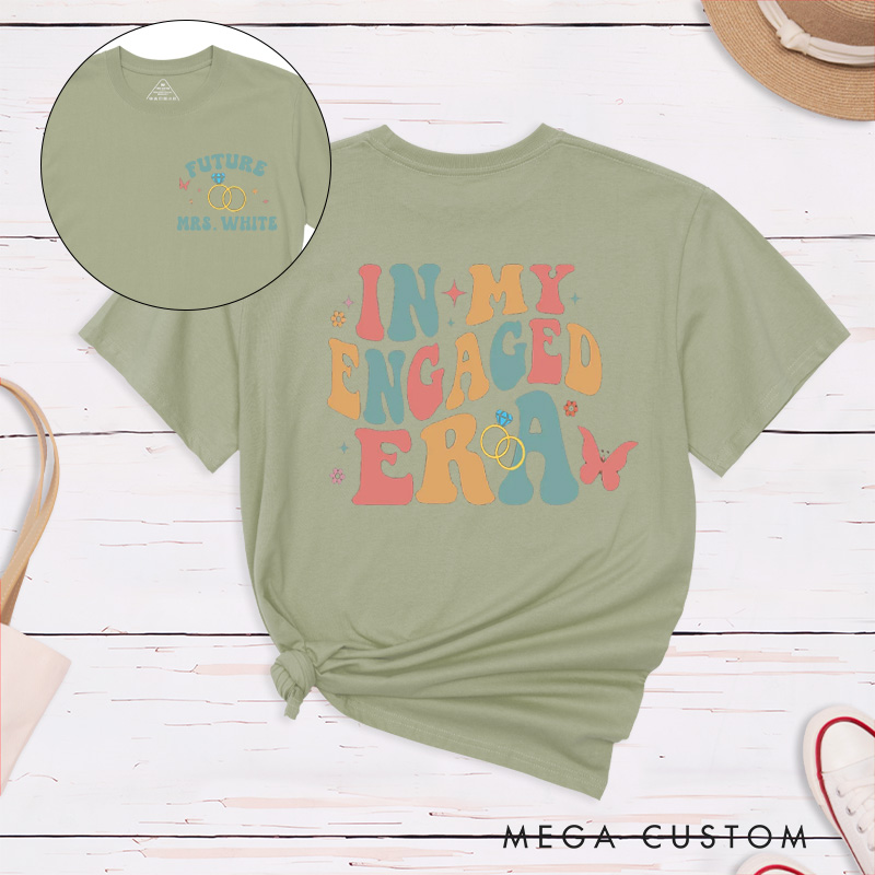 Personalized Pastel Colors In My Engaged Era Future Mrs with Rings and Butterflies Fiancee Engagement Fiancée Classic T-Shirt
