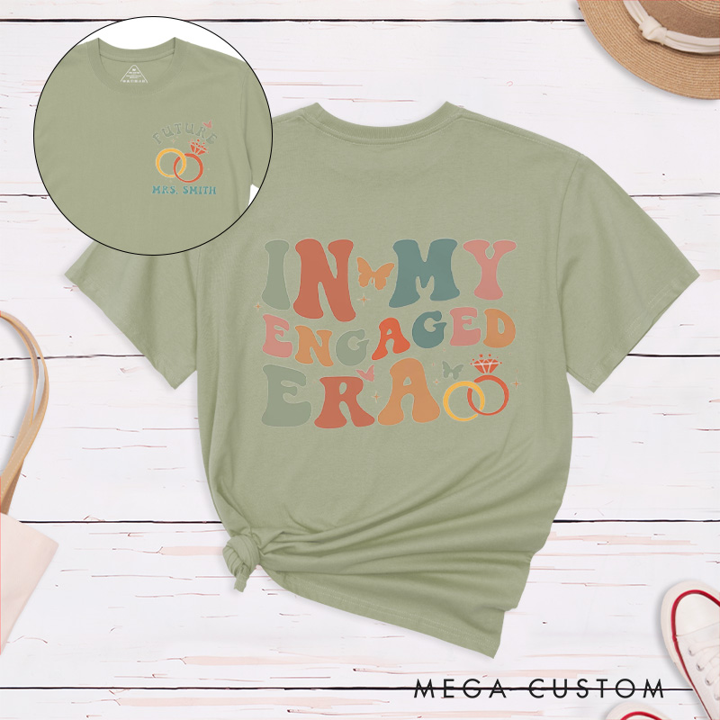 Personalized Earthy Tone In My Engaged Era Future Mrs with Rings and Butterflies Fiancee Engagement Fiancée Classic T-Shirt