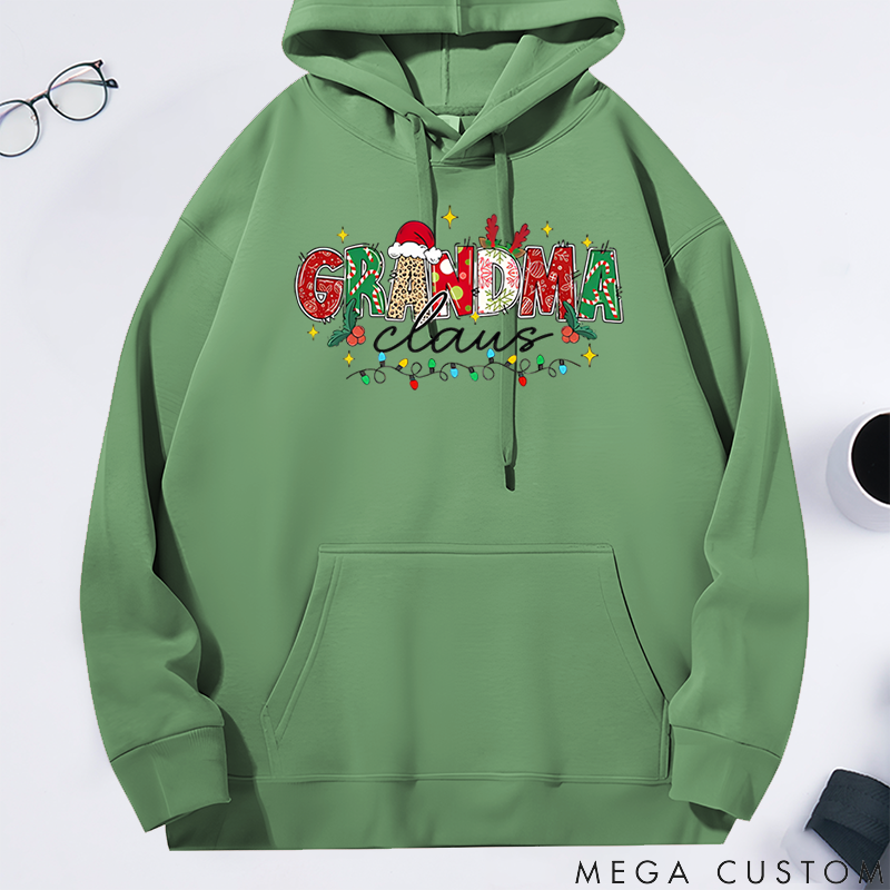 Personalized Christmas Mama Gigi Nana Claus Classic Hoodie with Santa Hat and Reindeer Antler Decorations