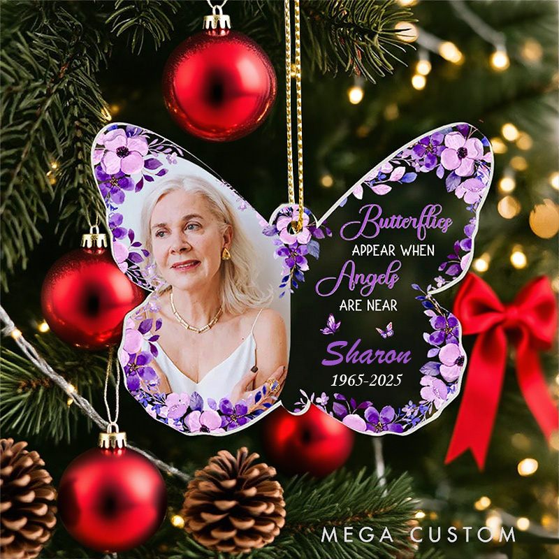 Personalized Butterfly Memorial Ornament Customizable Photo Name Year Butterflies Appear When Angels Are Near Keepsake
