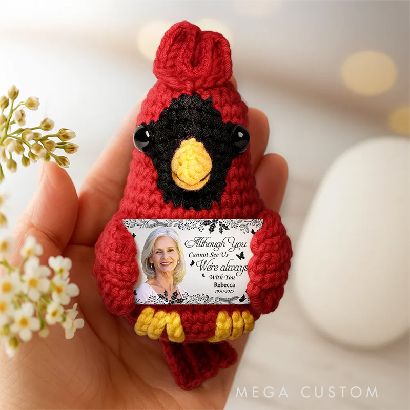 Personalized Crochet Cardinal Memorial Ornament With Custom Photo Name Date Although You Cannot See Me Keepsake
