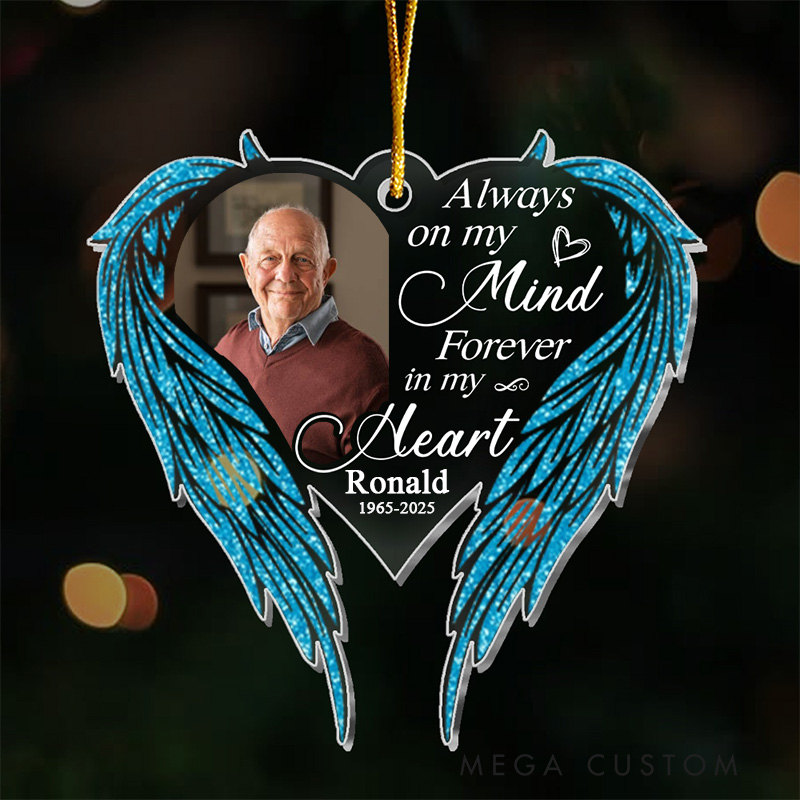 [Copy]Personalized Heart Shaped Memorial Ornament With Angel Wings Custom Photo Name Date Not A Day Goes By That You Are Not Missed Keepsake