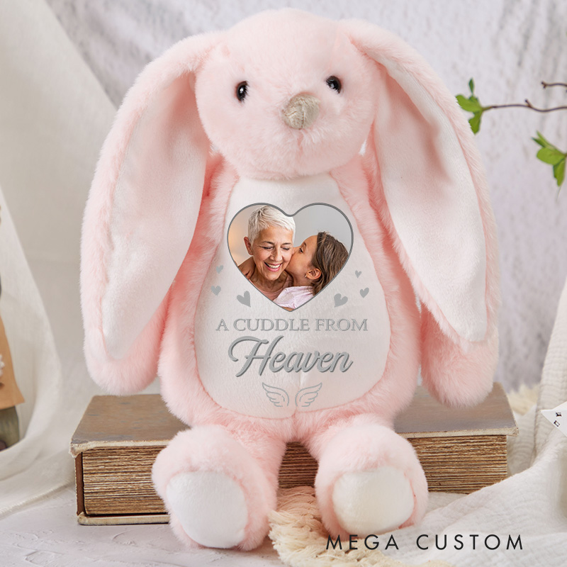 Personalized Memorial Bunny Plush With Custom Photo Remembrance Keepsake We're Always With You