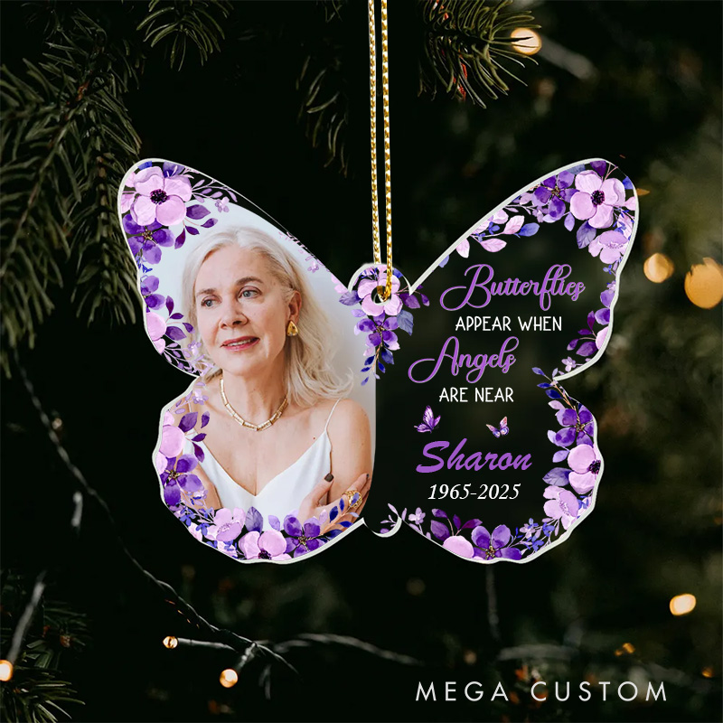 Personalized Butterfly Memorial Ornament Customizable Photo Name Year Butterflies Appear When Angels Are Near Keepsake