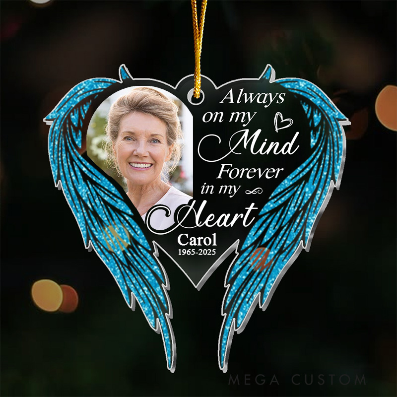 [Copy]Personalized Heart Shaped Memorial Ornament With Angel Wings Custom Photo Name Date Not A Day Goes By That You Are Not Missed Keepsake