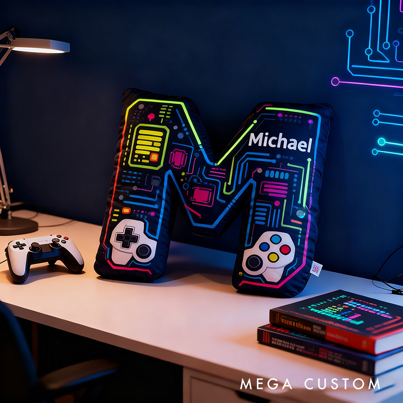 Personalized Graphic 3D Print Game Controller Letter Pillow for Game Lovers Plush Pillow Christmas Birthday Gift for Kids