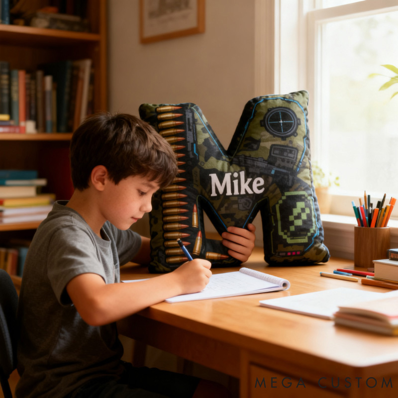 Personalized Bullet Game Letter Pillow for Game Lovers Plush Pillow Christmas Birthday Gift for Kids