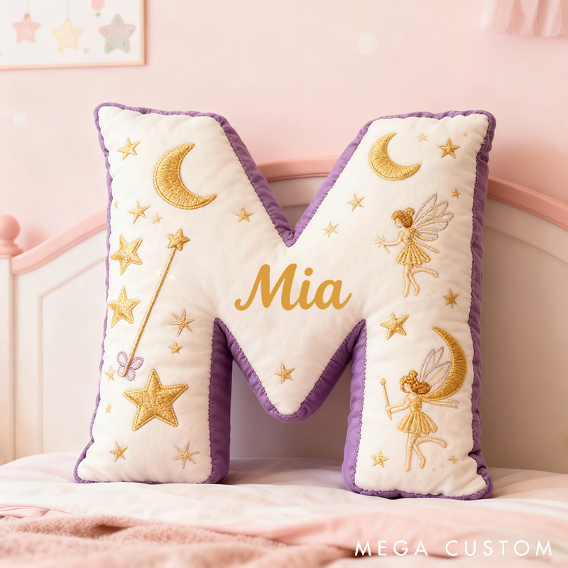 Personalized Graphic 3D Print Flower Fairy Letter Pillow with Your Own Name Soft Stuffed Toy for Kids Unique Decorative Cushion for Girls' Room