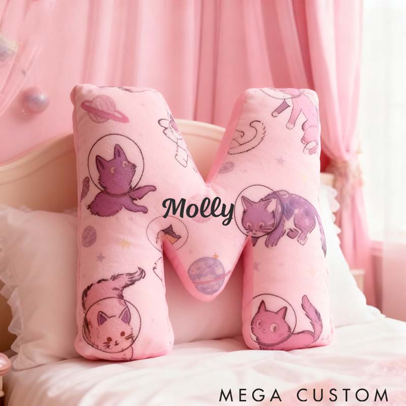 Personalized Cat Lover Pink Space Kitty Letter Pillow Graphic 3D Print Pillow