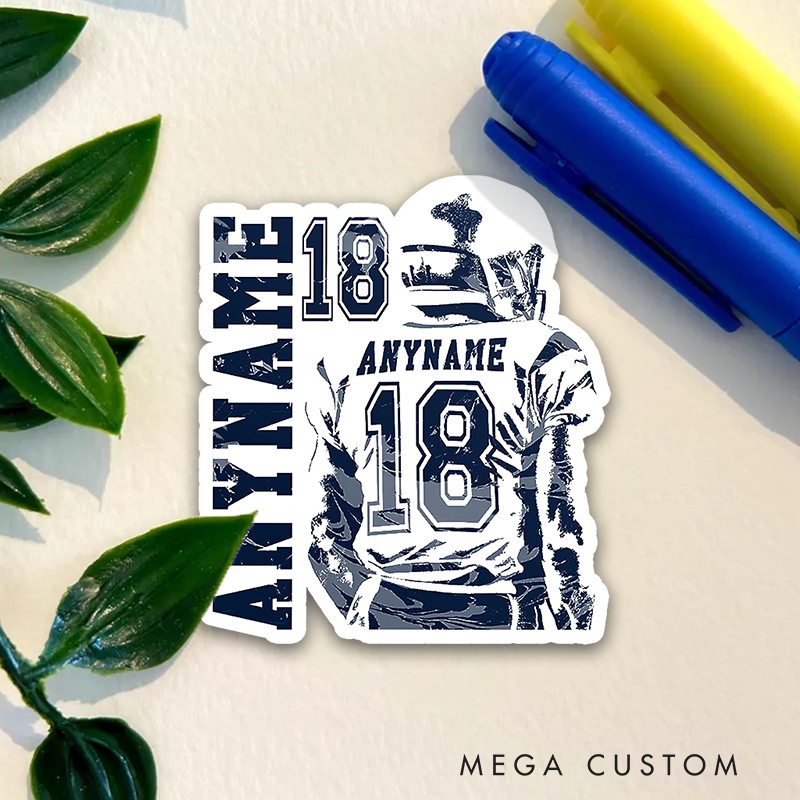 Personalized American Football Sticker with Custom Player Name and Jersey Number
