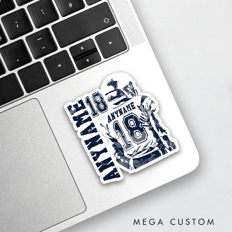 Personalized American Football Sticker with Custom Player Name and Jersey Number