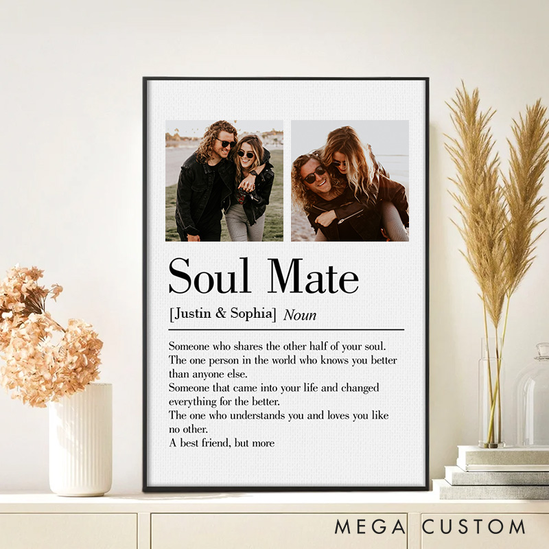 Personalized Couple Soul Mate Print with Photo Couple True Love Canvas Painting Custom Soulmate Name Poster for Husband Wife Boyfriend Girlfriend