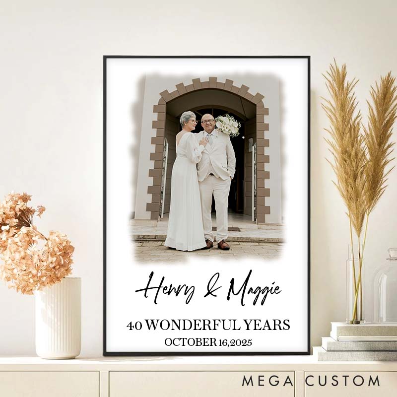 Personalized 40 Years Anniversary Canvas Painting Couple Anniversary Canvas with Photo for Wife Husband Celebrating Anniversary Years of Love Gift