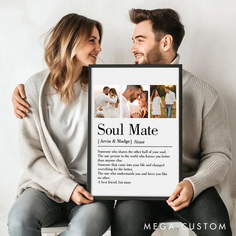 Personalized Couple Soul Mate Print with Photo Couple True Love Canvas Painting Custom Soulmate Name Poster for Husband Wife Boyfriend Girlfriend