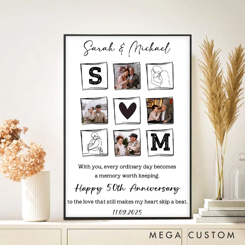 Personalized 50th Anniversary Canvas Couple Memories Canvas Painting with Photo Anniversary Gift Painting for Wife Husband