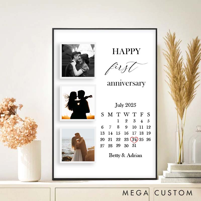 Personalized Happy First Anniversary Canvas Painting Couple Anniversary Keepsake Canvas for Couple Husband Wife Anniversary Painting