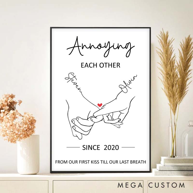 Personalized Couple Pinky Promise Canvas Painting Annoying Each Other Since Years Painting Wedding Anniversary Canvas for Husband Wife